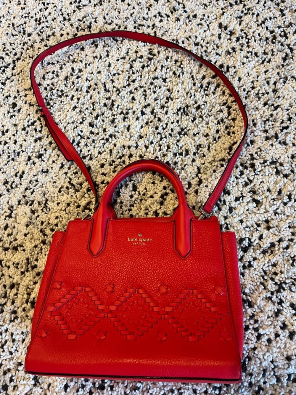 kate spade Red Leather Crossbody with Woven Diamond Detail